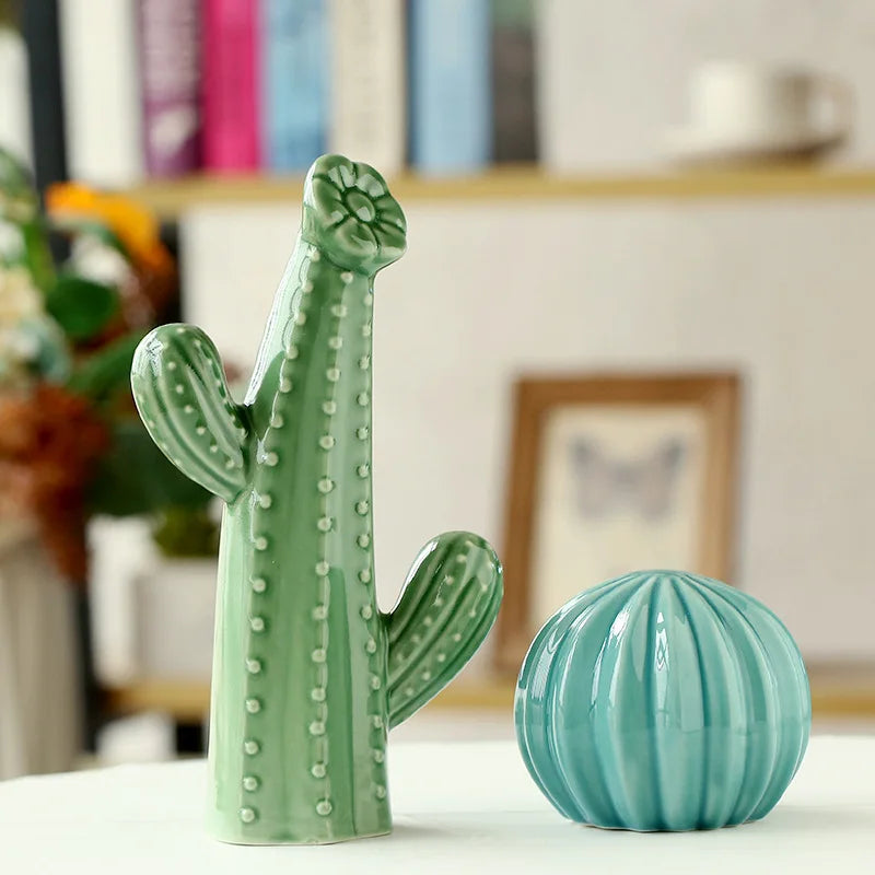 Minimalist Ceramic Cactus Ornament Creative Home Craft Decor for Living Room Entrance Desktop Business Gift