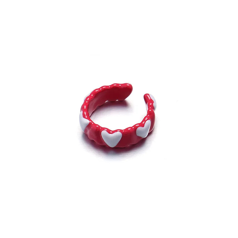 Love zircon inlaid pink handmade drip glaze enamel ring Y2K creative open ring female accessories jewelry gift