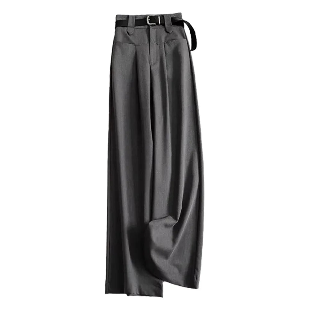 Suit Pants Ankle-Length Solid Office Lady High Waist Sashes Loose Straight Women's Pants Trousers For Women Clothing Fashion