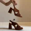High Heels Women's Sandals Chunky Fashion Shoes Elegant Party Dress Slippers Designer New Retro Luxury Mujer Zapatillas