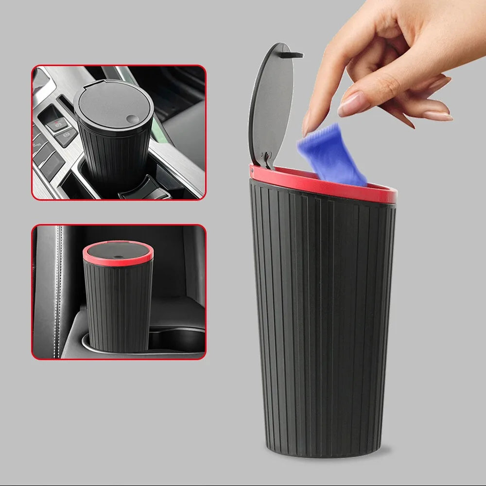 Mini Car Trash Can with Lid, Compact Automotive Garbage Bin Garbage Container Storage Box Bucket Auto Accessories