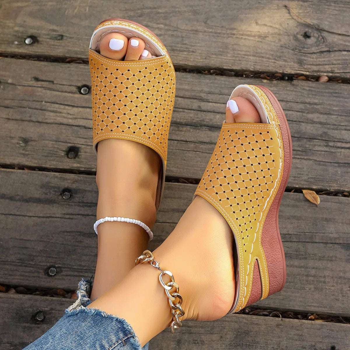 Sandals For Women Summer Dressy Women Shoes Thick Soled Wedge Sandals Fashionable One Foot Bohemian Beach Sandales Femmes