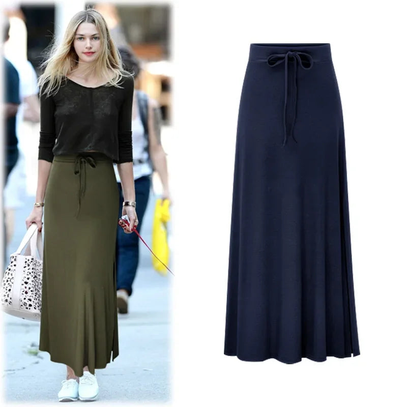 Plus Size Women's Clothing 2025 Fashion Knit Skirt Female High-waisted Long Split A-line Skirt Comforts Women Skirt