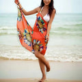 Printed Cover-ups Sexy Beach Dress Women Halter Sling Chiffon Beach Towel Bikini Wrap Pareo Skirts Open-Back Swimwear