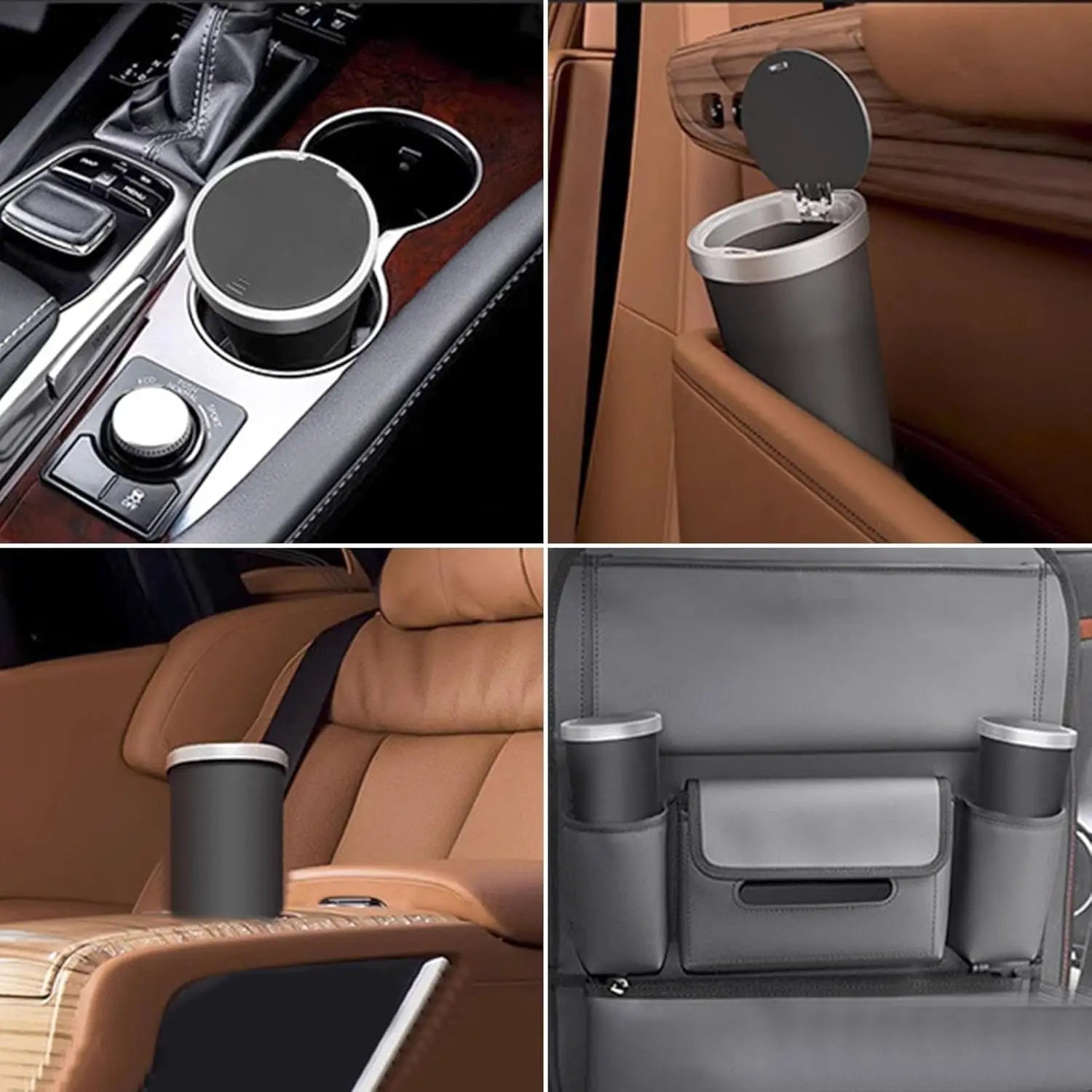 Compact Leakproof Mini Car Trash Can with Easy-Press Pop-Up Lid Durable Odor-Blocking Waterproof ABS Bin for Cup Holders Storage
