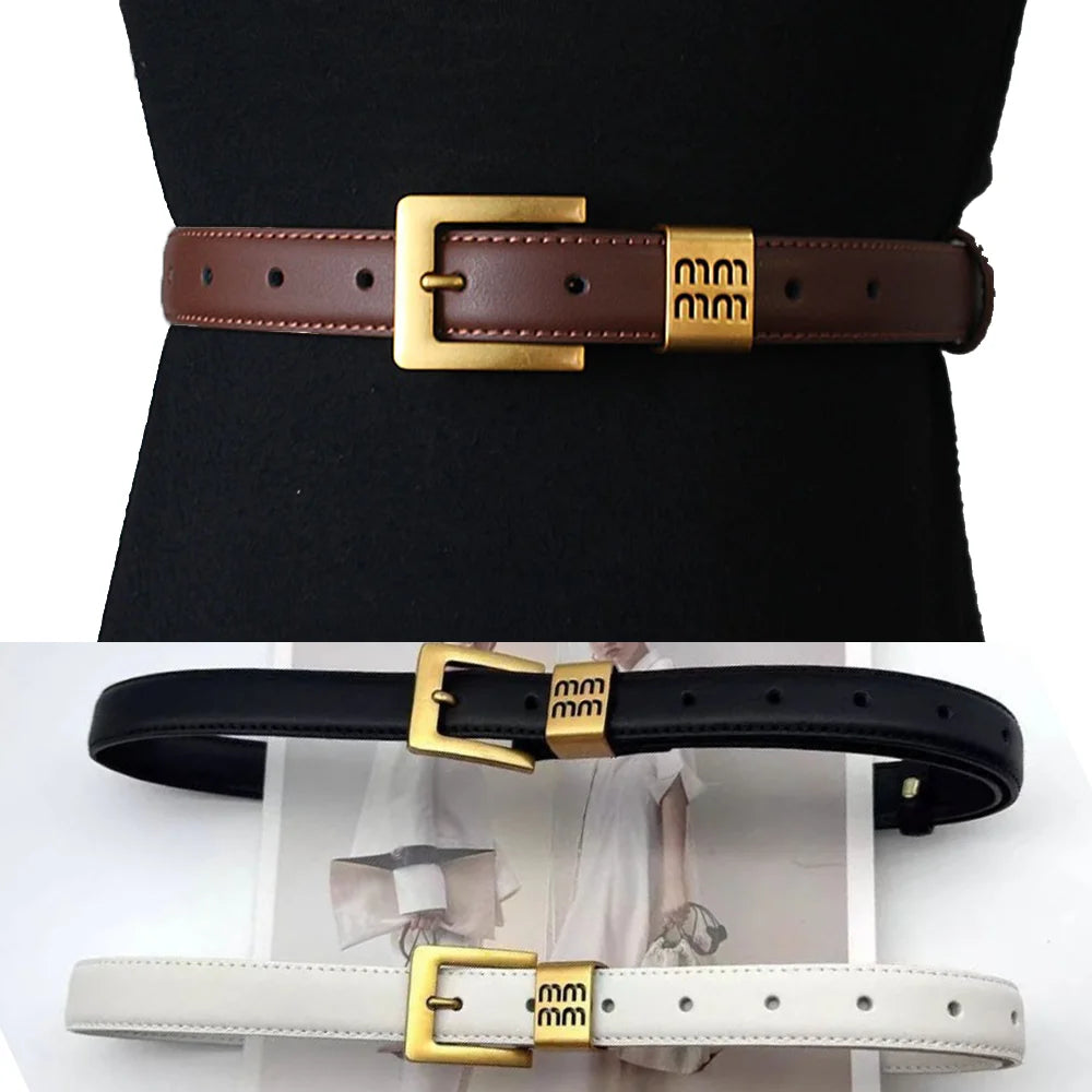 Belts Women Luxury Designer Cow Split Leather Metal Golden Buckle Letter M Belt Ladies Jeans Dress Accessories Waistband