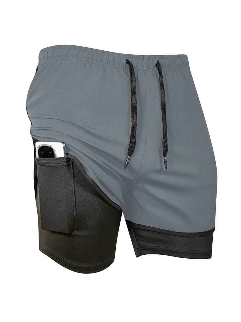 Men's 2 in 1 Running Workout Short with Phone Pocket Towel Loop Gym Athletic Quick Dry Stretchy Performance Shorts Activewear