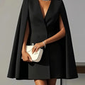 Women's suit dress for autumn office wear, double-breasted cape-like cloak, solid color V-neck suit jacket