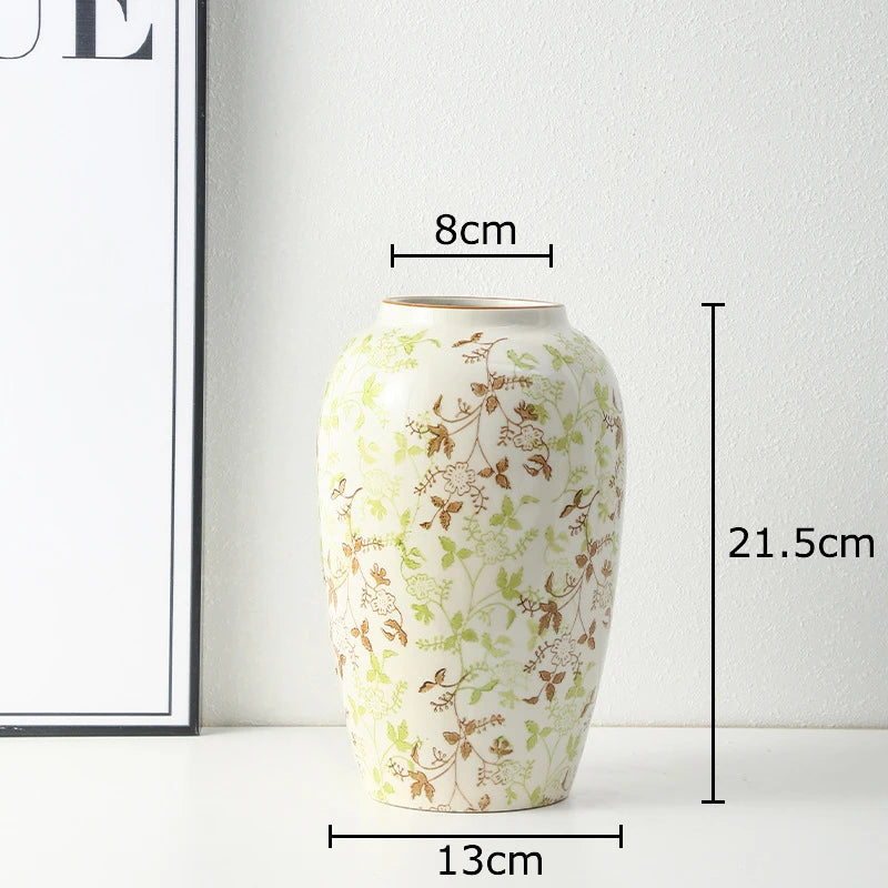 Red and White Porcelain Vase Elegant Classical Flowers Pot