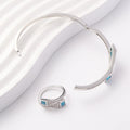 A set of women's new European and American light luxury exquisite trend turquoise zirconium inlaid bracelet ring set