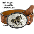 1pc men's Western style belt, horse, printed, pattern carved with flowers and long horn decorations, retro style, great Valentin