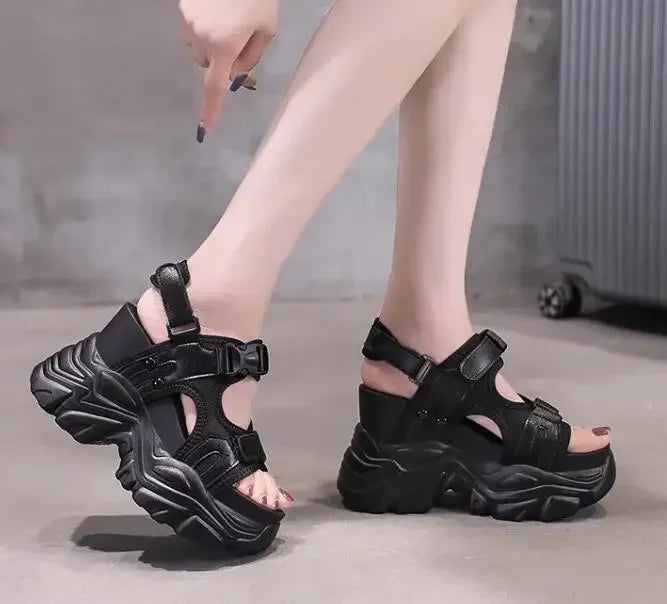 Brand Chunky Platform Sandals Women 10.5CM High Heels Sexy Open-toed Sandals Wedge Increased Shoes Ladies Beach Summer Sandalia