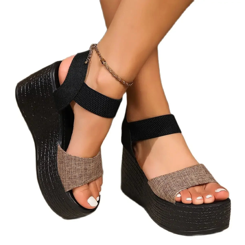 Sandals for women's foreign trade in large size, new summer style sponge cake wedge heel thick sole sandals, waterproof platform