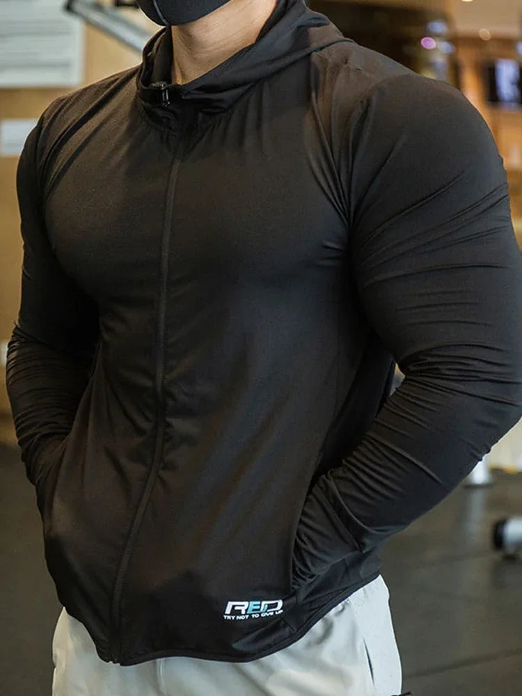 Mens Fitness Tracksuit Running Sport Hoodie Gym Joggers Hooded Outdoor Workout Shirts Tops Clothing Muscle Training Sweatshirt