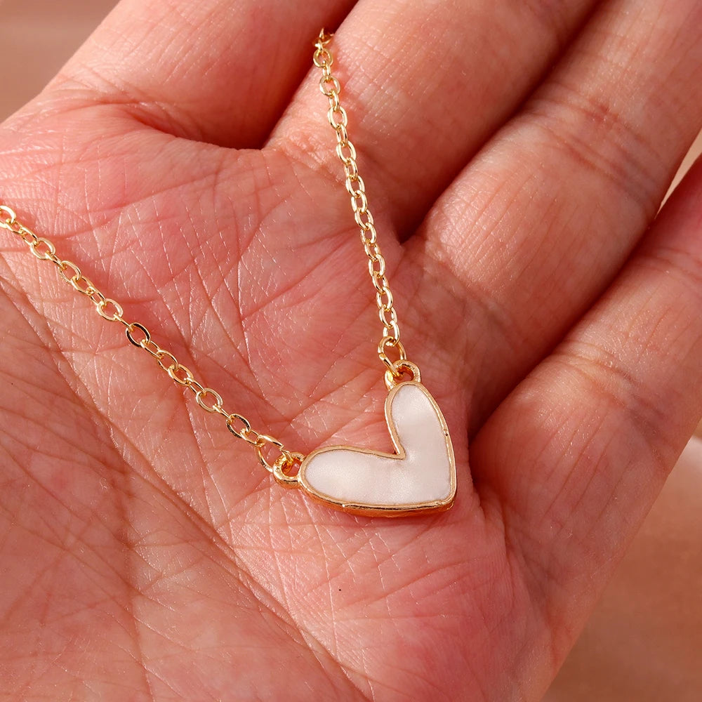 Aihua 2 colors New Korean White Red Love Heart Necklaces for Women Girls Clavicle Chain Valentine's Day Jewelry Gifts
