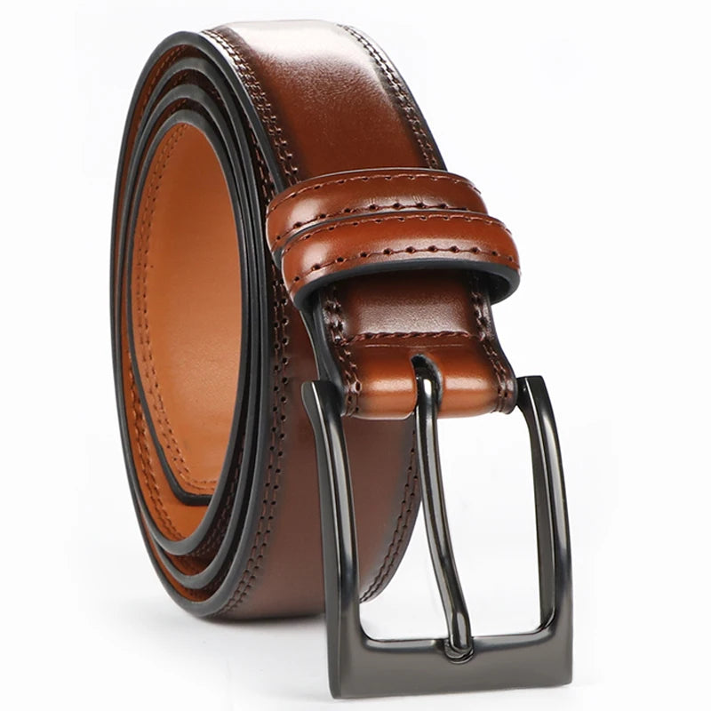 Men's genuine leather belt 1 2/6", a fashionable, simple, and durable belt gift suitable for various occasions