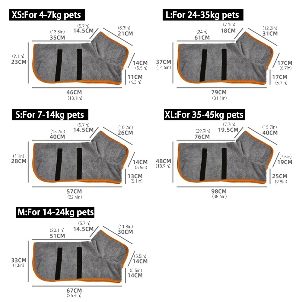 Dog Bathrobe Towel Pet Drying Coat Clothes Adjustable Pet Towel For Large Medium Small Dogs Cat Microfiber Absorbent Beach Towel