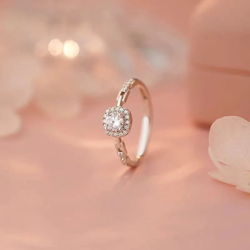 New 925 Sterling Silver Square Zircon Ring Simple Style Charming Women's Ring Birthday Gift for Friends Exquisite Jewelry