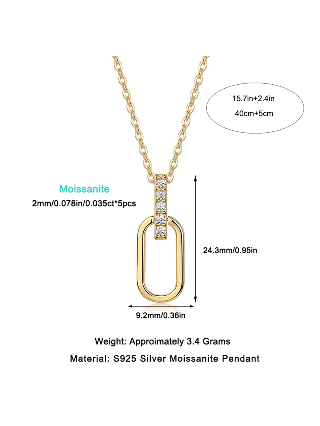 JIUZUAN Geometric Pendant Necklace 925 Silver 18K Gold Plated Stylish Jewelry for Women Gift Comes with GRA Certificate