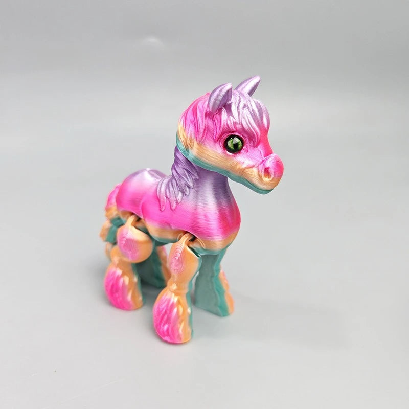 3D Printing Sunshine Rainbow Little White Horse Animal Toys Joint Tail Movable Creative Home Desk Decoration Kids Birthday Gift