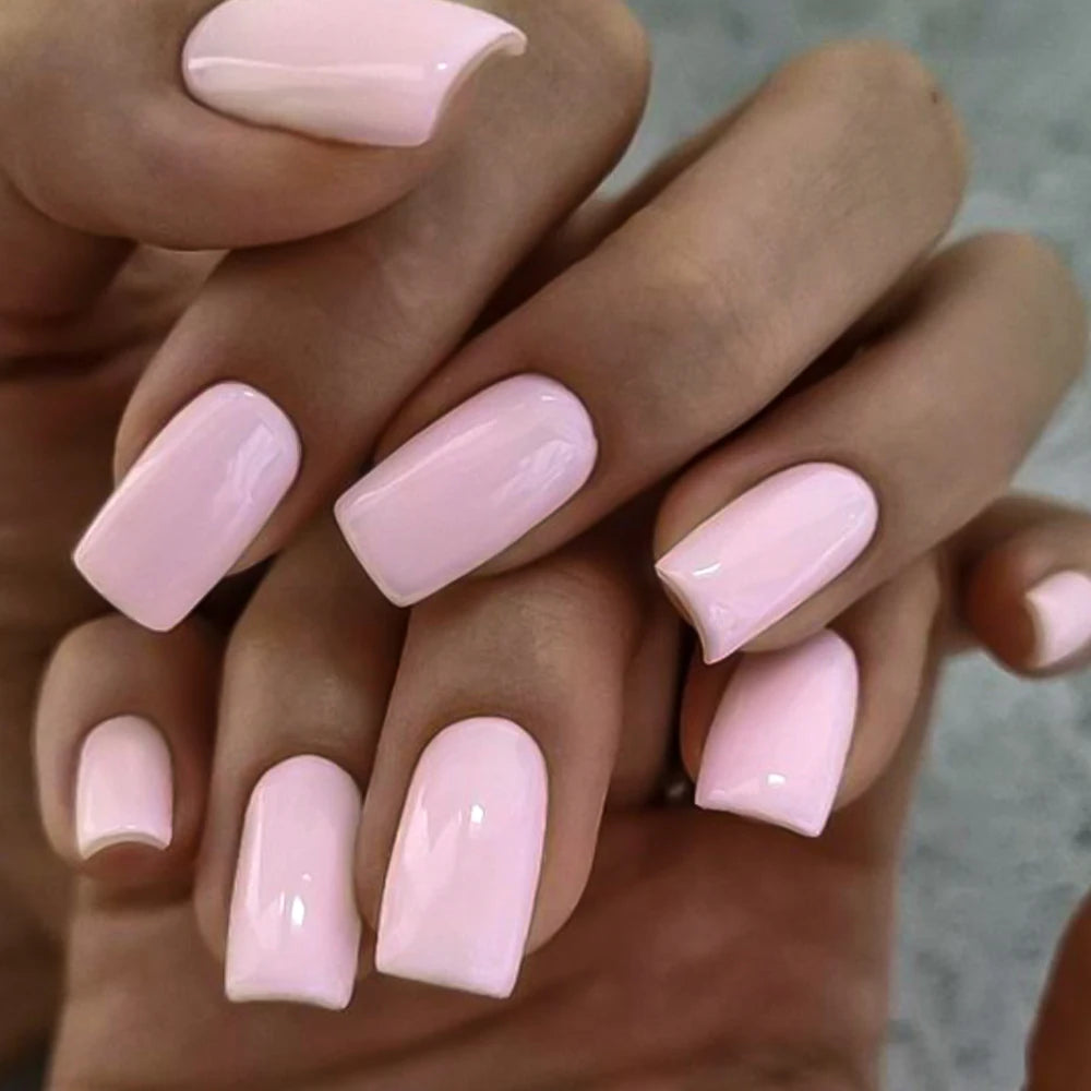 100pcs Light Pink Press-On Nails | Short & Medium Square | 10 Sizes Full Cover Nail Tips