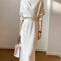 New Autumn/Winter Fashion Long Sleeve V-neck Knitted Solid Color Slim Fit Dress For Women,5 Colors