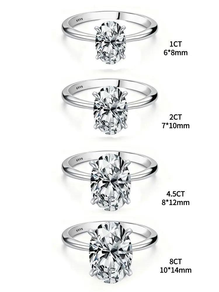 925 Sterling Silver Oval Zircon Ring – 1-8CT Shiny Elegant Jewelry