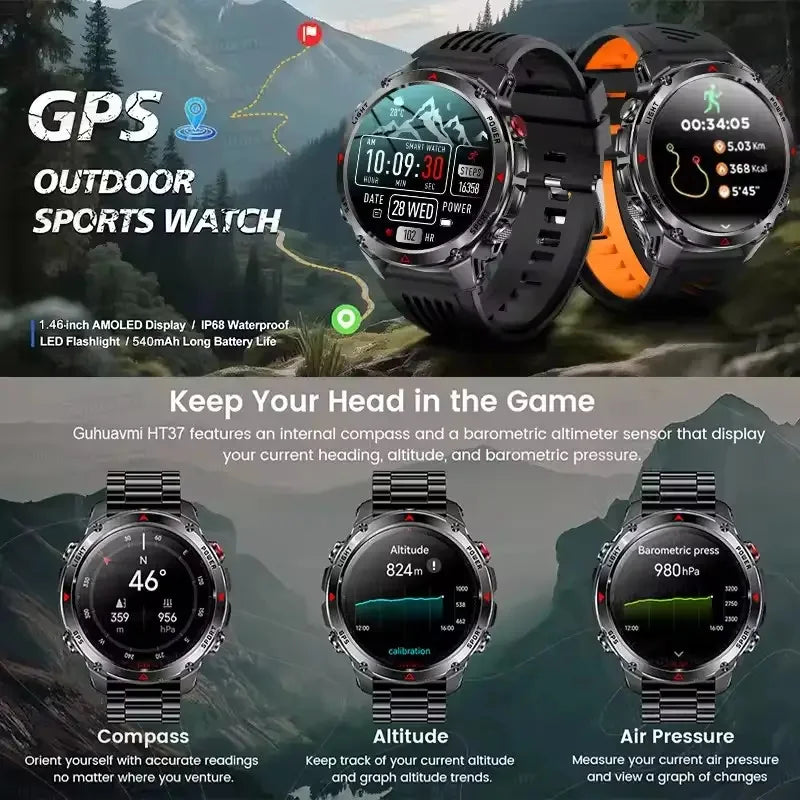Smart Watch For Men 1.46'' 360*360 HD AMOLED Color Display Voice Call Compass LED Sports Fitness Waterproof Watch Ladies