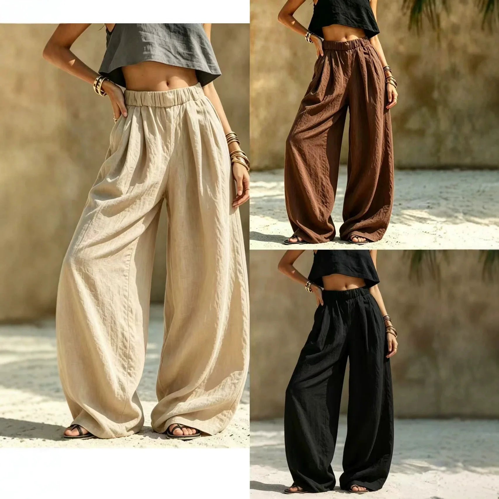 Women's Casual Wide Leg Pants - All Season Comfort Pockets Elastic Waist