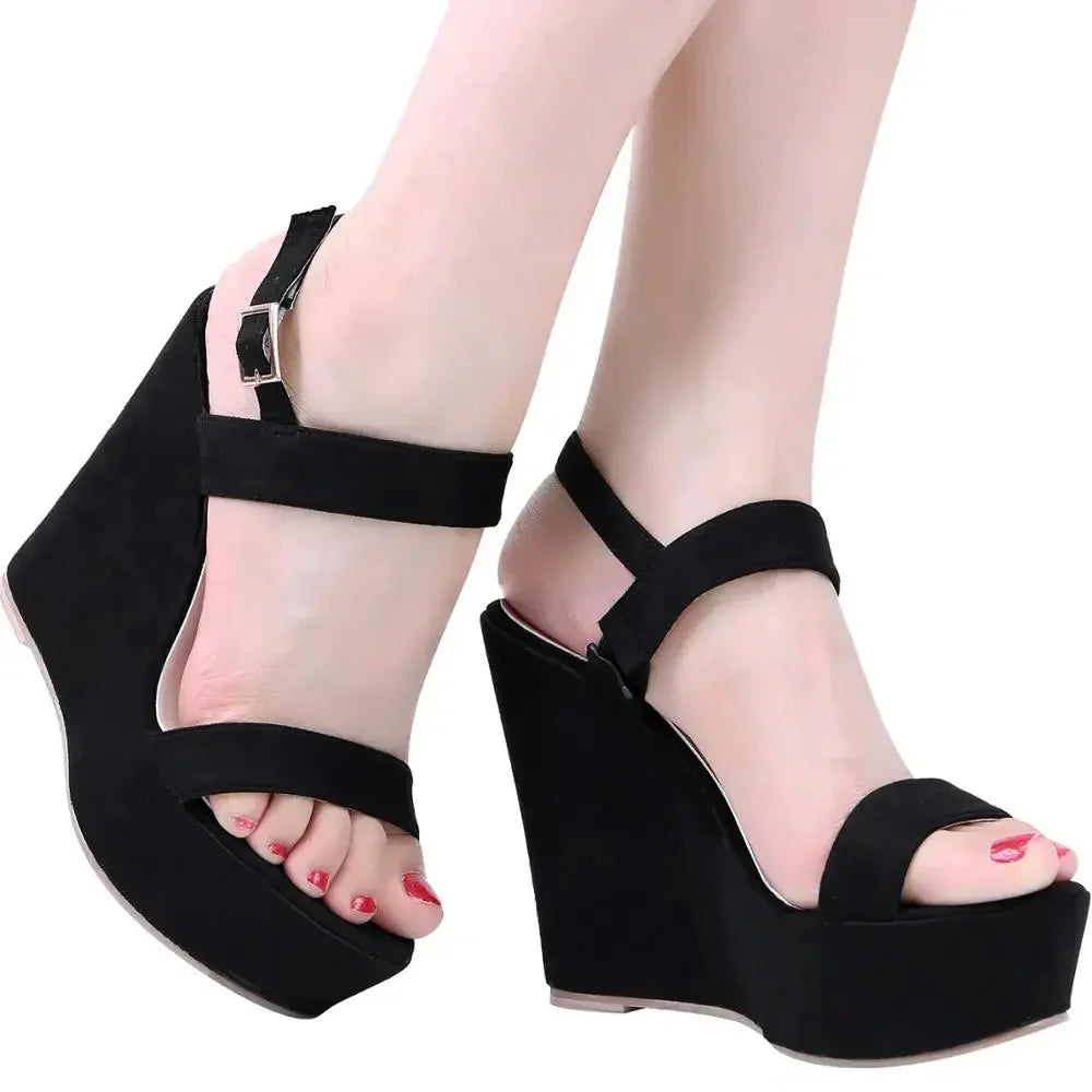 Summer Colourful Sexy Open Toe Ankle Strap Platform Wedge Women Sandals Super Buckle High Heels Gladiator Ladies Wedding Shoes
