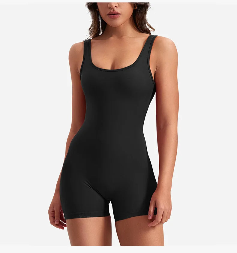 Women's Gym Clothing Yoga Solid Ruched Backless Sleeveless Square Collar Skinny Sexy Rompers Ropa Deportiva Mujer Gym Playsuits