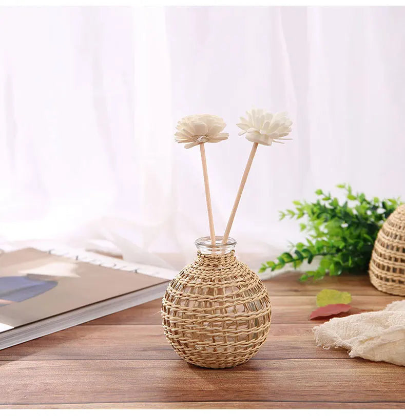 Japanese Style Hand-woven Glass Aroma Vase Small Diameter Dried Flowers Dining Table Decoration Plant Pots Decorative