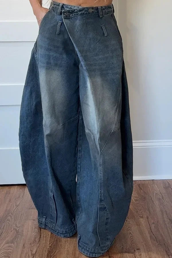 Wide Leg Pants Women Vintage Denim Jeans Punk Style Loose Trousers Stretch Mid Waist Washed Distressed 2026 Mom Streetwear