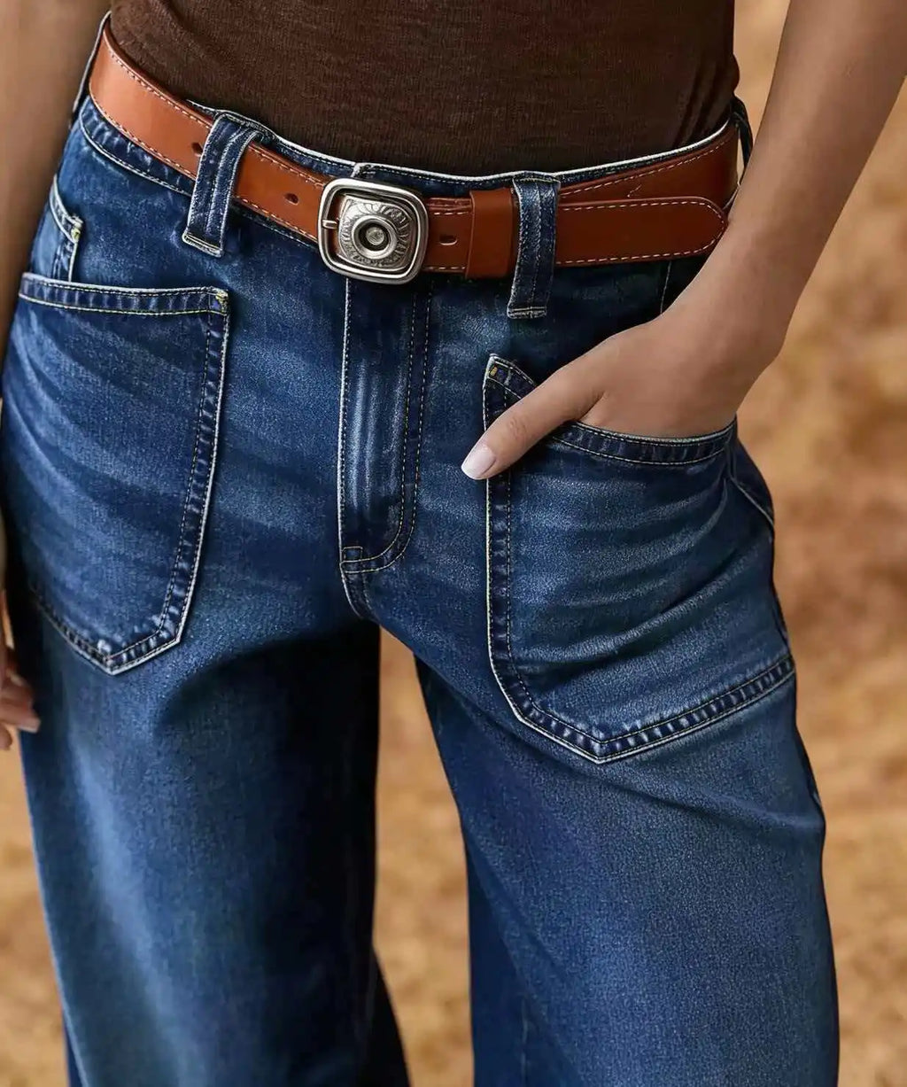 Vintage High Waist Baggy Wide Leg Jeans Casual Loose Denim Trousers
