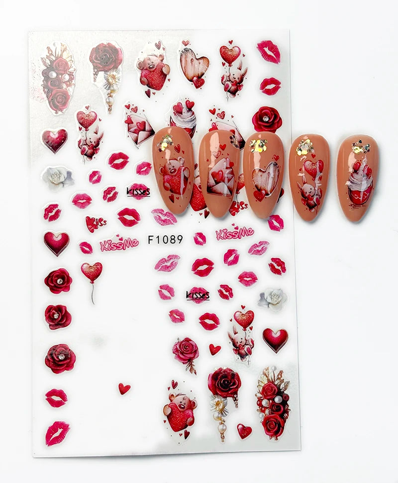 1PCS Valentine's Day Nail Stickers Cartoon Love Nail Supplies Nail Decals for Ladies Nail Art Decoration