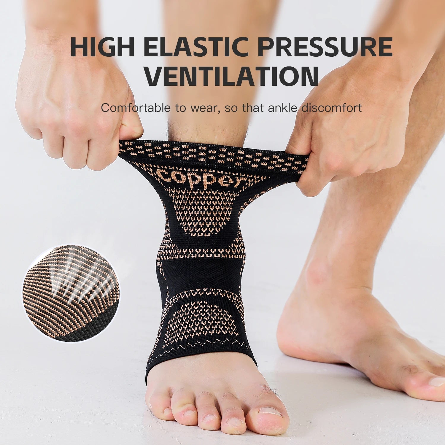 1Pcs Copper Ankle Brace,Infused Ankle Support Compression Sleeve for Men Women,for Foot Pain,Sprained Ankle,Recovery,sports