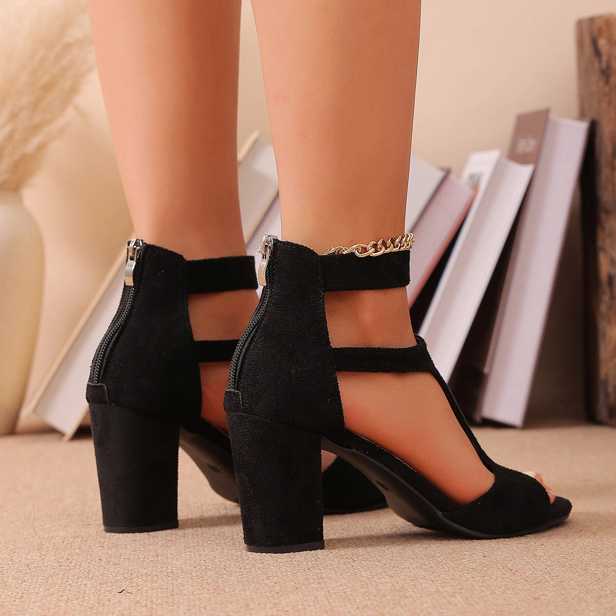 2026 Women Sandals Sexy Open Toe Ankle Strap High Heels Ladies Shoes Chunky Heels Summer Party Wedding Plus Size Shoes