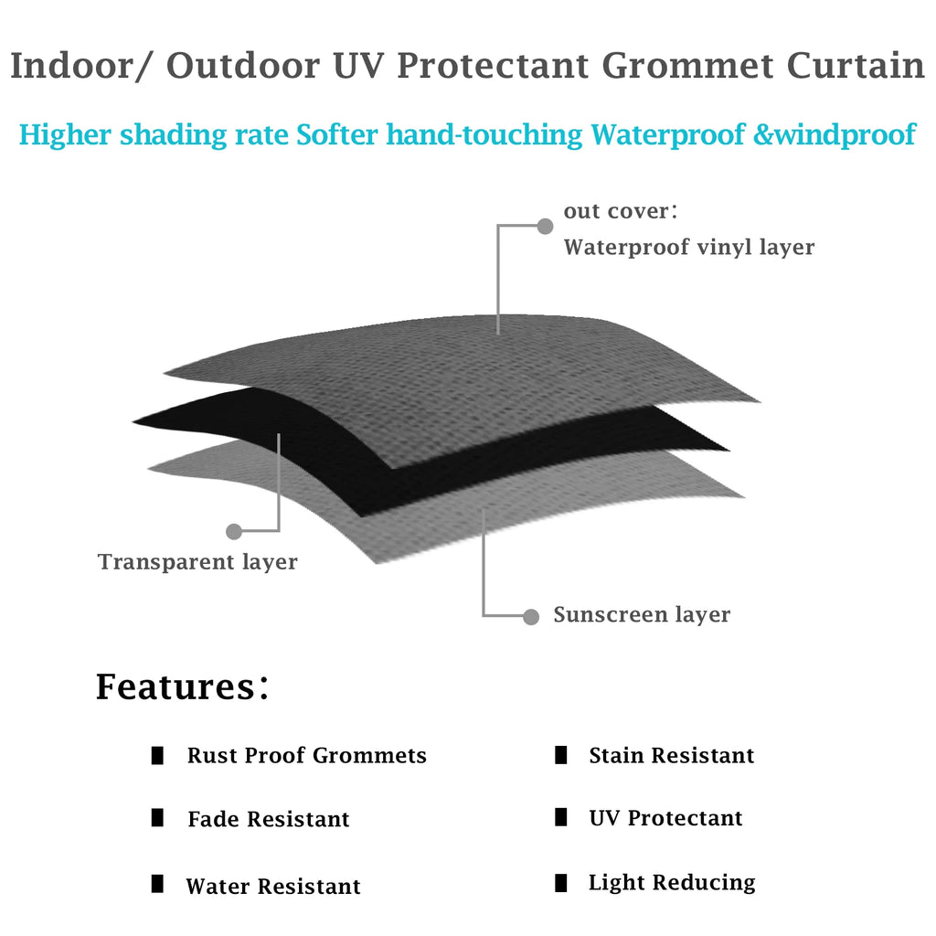 Patio Outdoor Curtain Waterproof Thermal Insulated Double Grommets Sun Block Windproof Window Curtains For Garden Drapes Porch