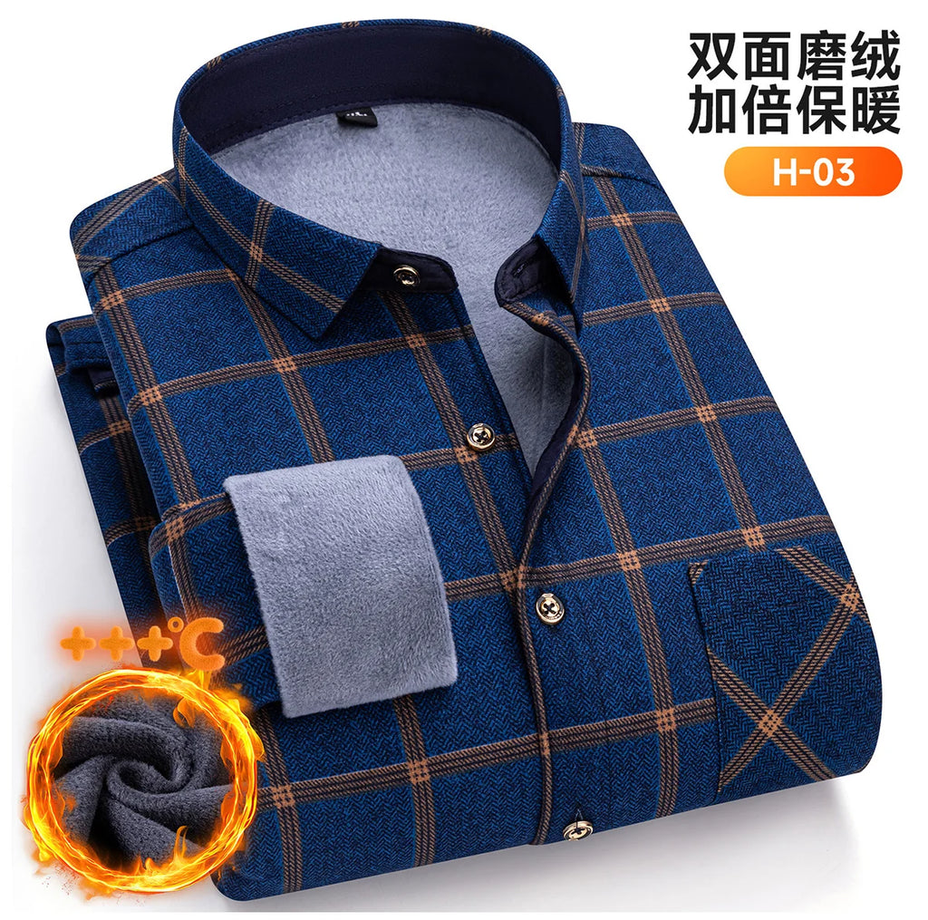 Winter Warm Men's Plaid Shirts Thickened Flannel Casual Menswear Long Sleeve Plus Size Office Workwear Casual Male Check Shirts