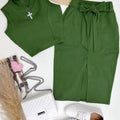 Skirt Set Women Dress Sets Two Piece Sets Bodycon Round Neck Sleeveless Crop Tops Mid Length Skirts Lace Up High Waist Splice