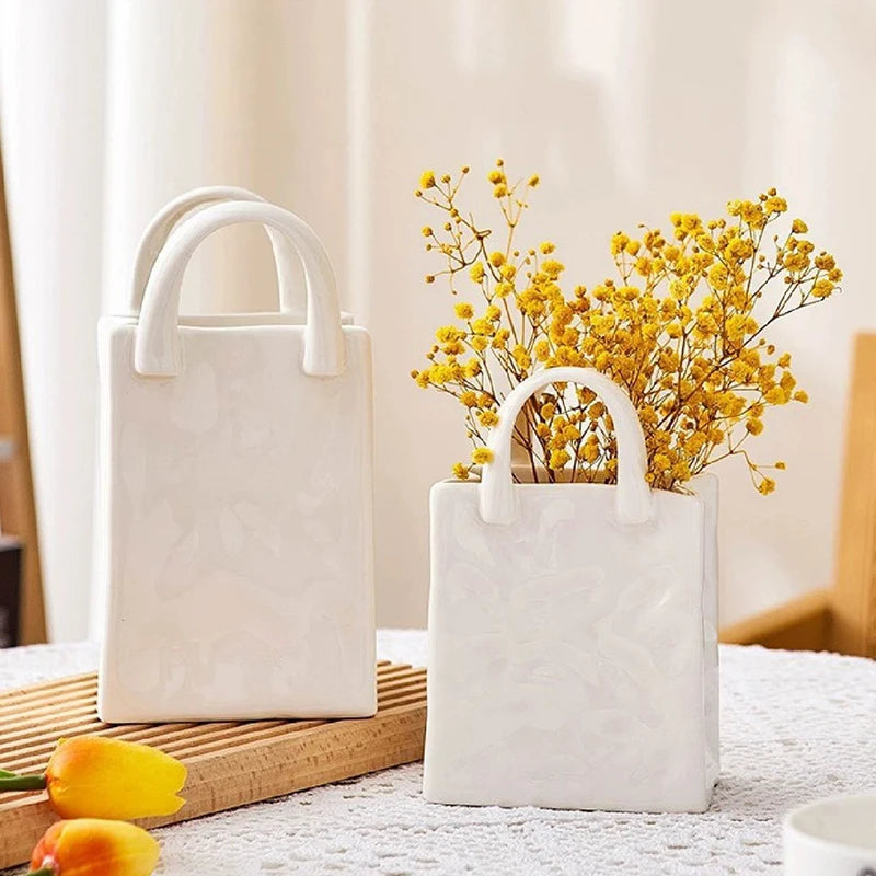 Handbag Shape Vase Modern Decorative White Vase
