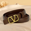 Women's belt with V letter alloy buckle, meticulously crafted from durable PU material. Featuring a sleek, modern design that ex
