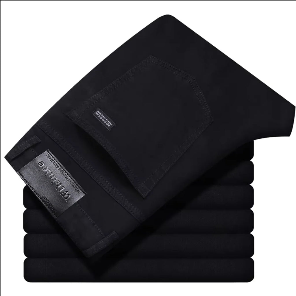 Wthinlee New Business Men's Jeans fleece Casual Straight Stretch Fashion Classic Blue Black Work Denim Trousers Male  Clothing