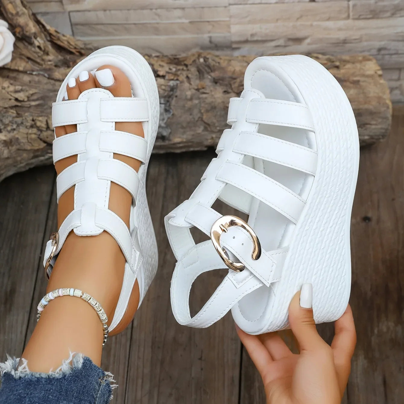 Women's Sandals 2025 new style fashionable high quality women's open-toe platform solid color large size High Heels sandals