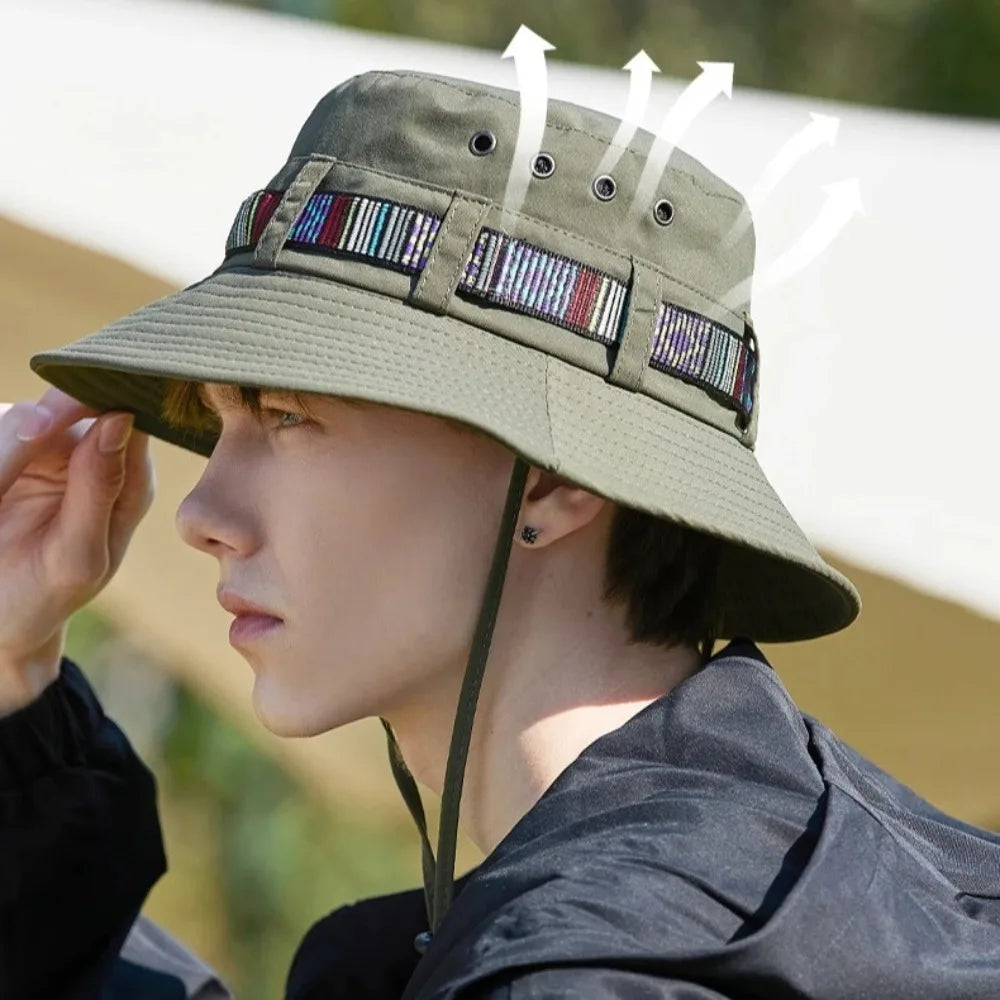 Casual Sun Protection Sun Hats Breathable Adjustable Drawstring Bucket Hat Quick-Dry Fisherman Hats Outdoor