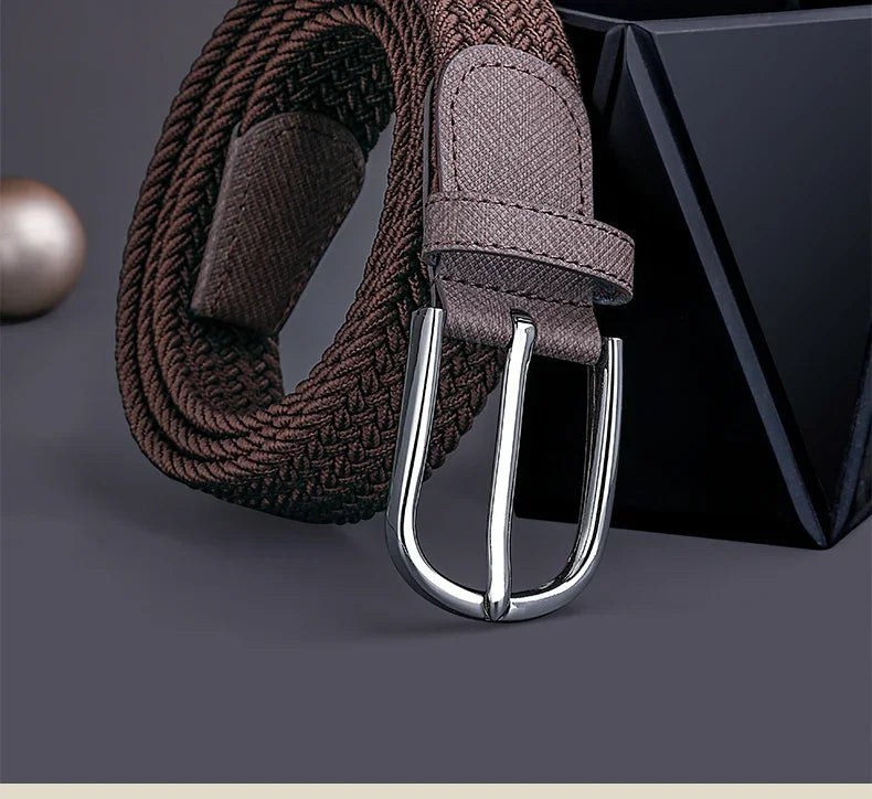 Belt for Men Golf Belt Summer Woven Leather Casual Sports Elastic Adjustable Waistband