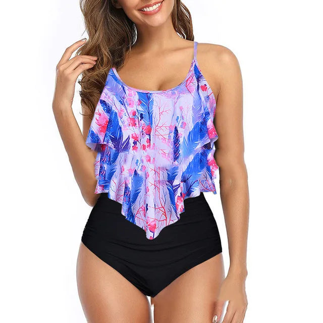 Swimwear Ruffles Women Suits Two Piece Sets Printed Beachwear High Waist Bikini Set Bottoms Push Up Tankini Swimsuits Women
