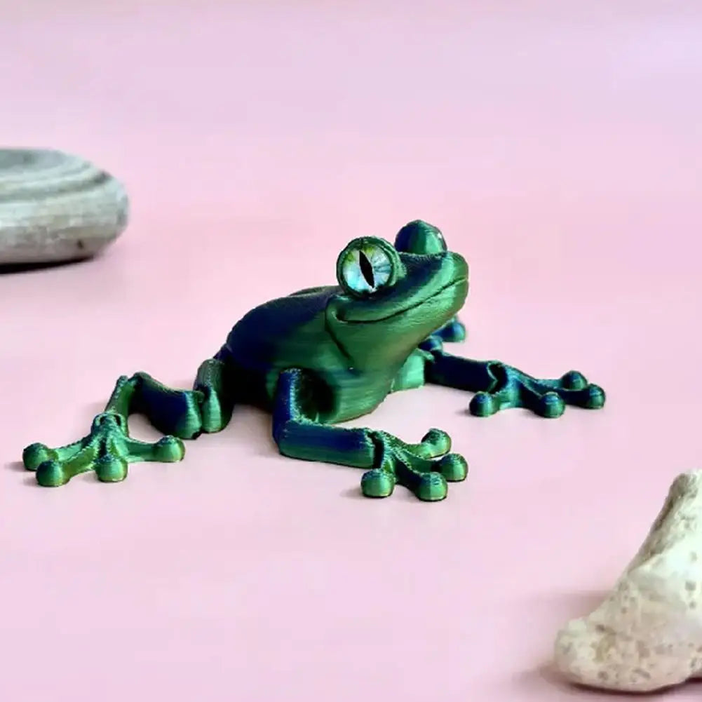 3D Printed Cute Frog Model Multi-joint Movable With Glittering Eyes Simulated Animals Model For Room Decor Accessories Kids Gift