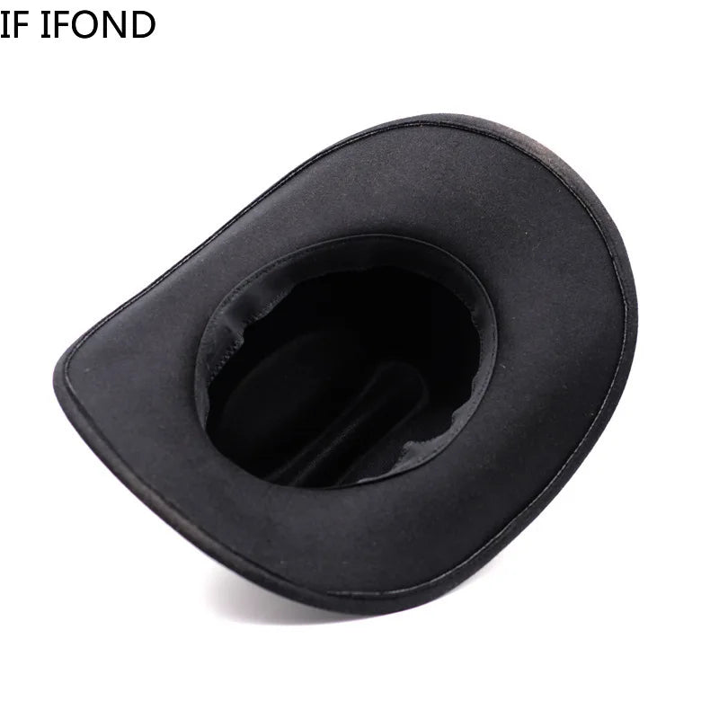 Vintage Western Cowboy Hat For Men's Gentleman Lady Jazz Cowgirl With Leather Wide Brim Cloche Church Sombrero Hombre Caps