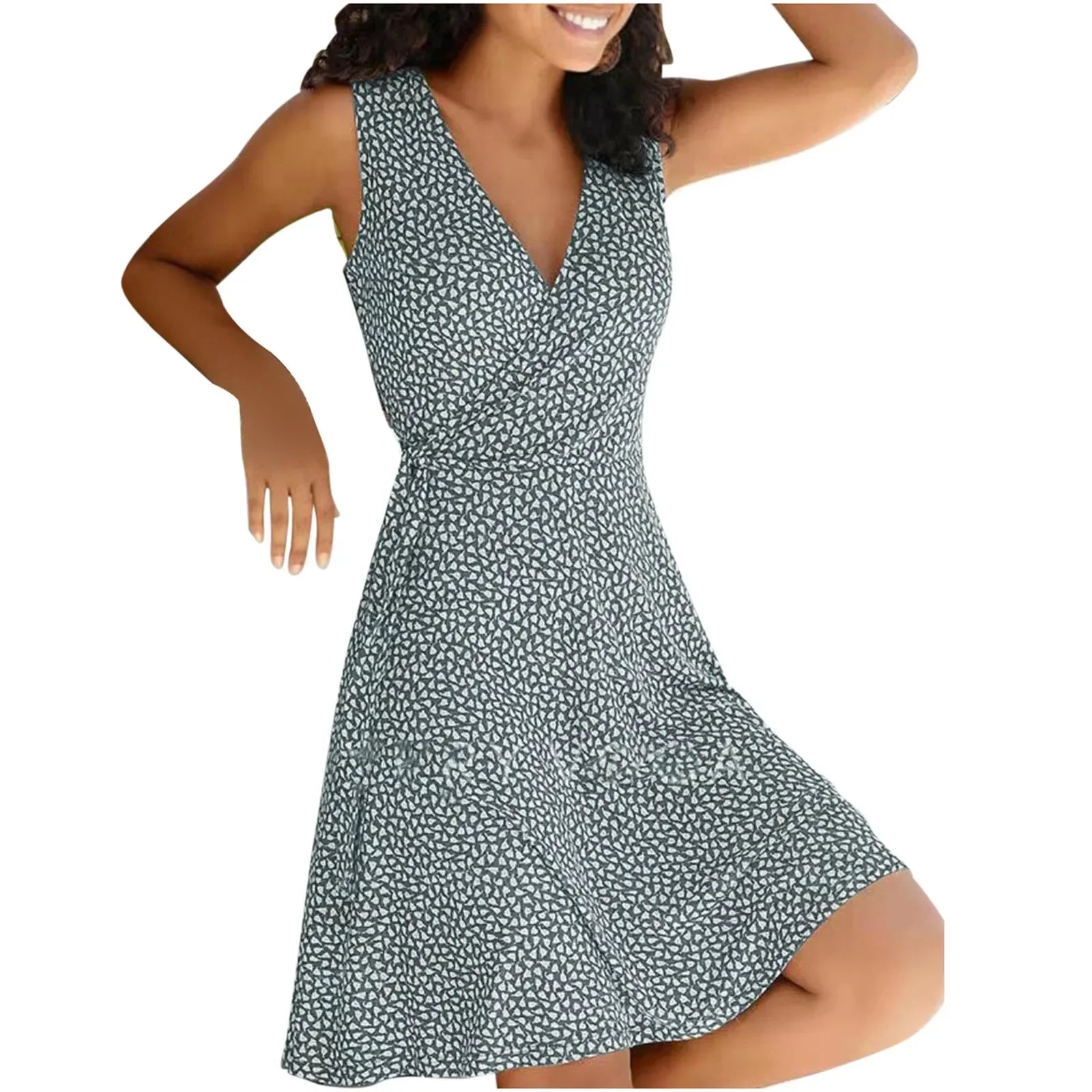 Casual Plus Size Women's Floral Wrap V Neck Midi Dress A Line Swing Cap Sleeve Midi Vestidos De Fiesta